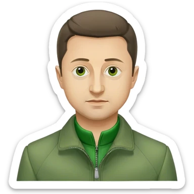 Photorealistic Vladimir Zelensky. green jacket sticker