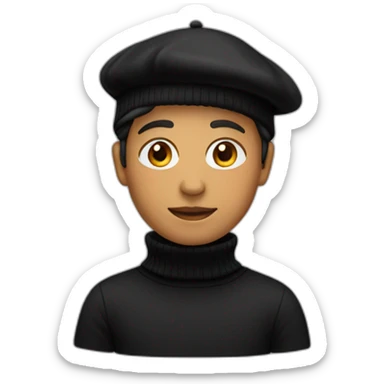 person wearing a black turtleneck sweater on their body and beret on their head sticker