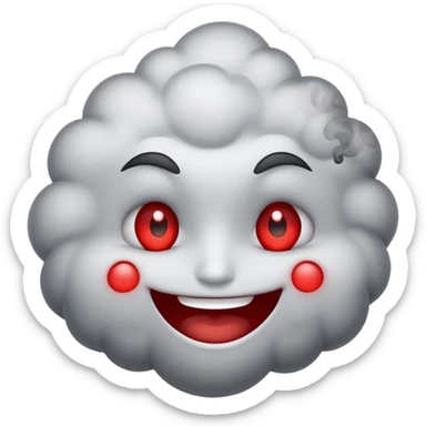 Smiling face with red eyes and small puffs of smoke nearby sticker