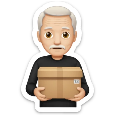 box carrier old man with black shirt sticker