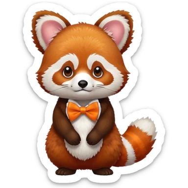 a red panda with orange bow tie sticker