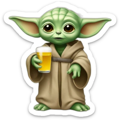 Bébé yoda avec une biére sticker