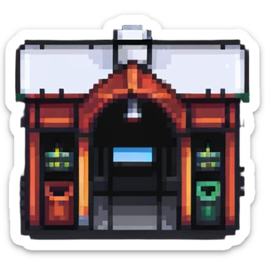 tiny simple train station icon, modern colors, minimal details, small size sticker