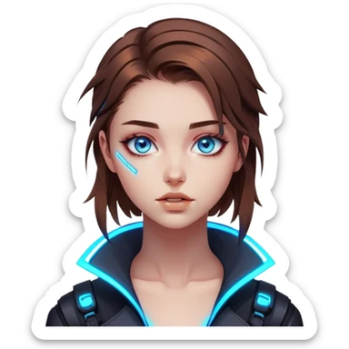 Neon cyberpunk style 
girl with brown hair and blue eyes 
falls sticker