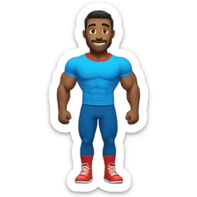 Muscle Man wearing Blue Shirt and red pants sticker
