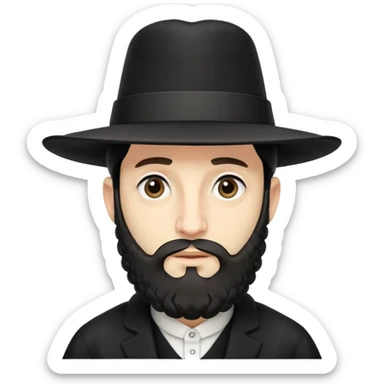 Hasidic Jewish man with wide-brimmed black hat, curled side locks, short beard, traditional attire, neutral expression sticker