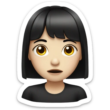 Pale girl with bangs and black hair looking upset  sticker