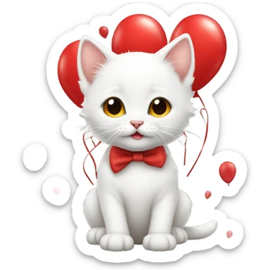 small white kitten and red balloons sticker