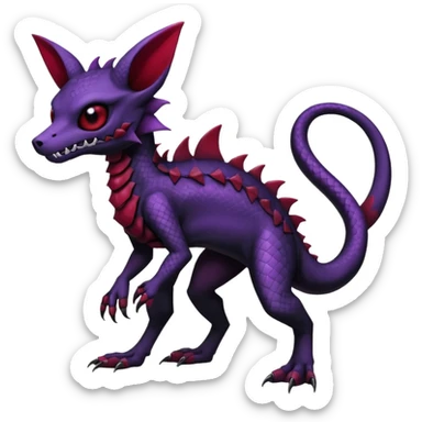 Gothic spooky Scaley Exotic Salandit-Umbreon-Noibat-Fakémon-hybrid-creature (full body), 4 legs, white skull face mask sticker