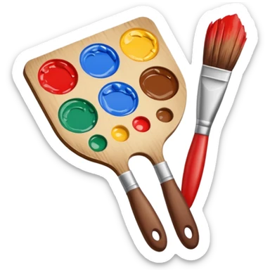 STICKER PINCEAUX ROUGE ET BRUN AVEC PALETTE DE PEINTURE ET TACHE DE PEINTURE sticker