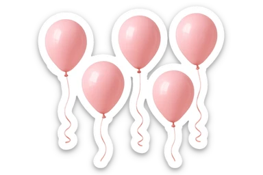 5 palloncini rosa fluttuano in aria isolati su sfondo bianco, iperrealistico 4k sticker