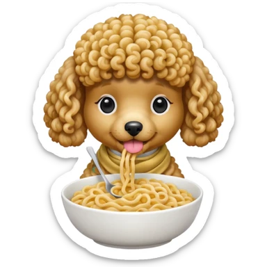 Poodle eating noodles  sticker