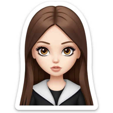 pretty bratz girl, long straight brown hair, brown eyes, black eyeliner, pale skin, black clothes sticker