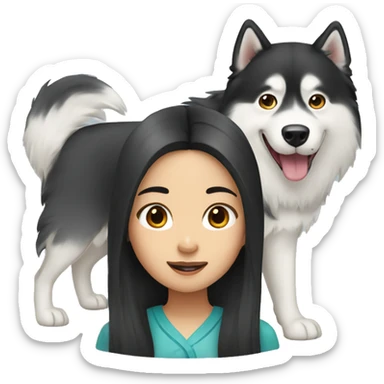 Long hair Asian Girl with husky dog sticker