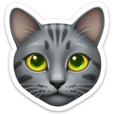 A grey cat with green-yellow eyes sticker