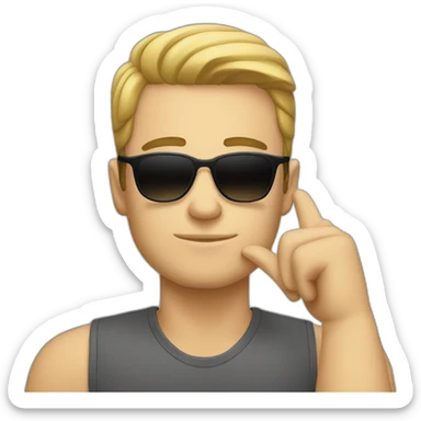 white guy wearing sunglasses thinking with his hand on his chin  sticker
