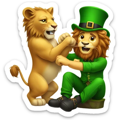 Lion scratching a leprechaun  sticker
