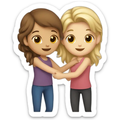 brown haired girl and blond haired girl hugging sticker