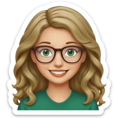 long wavy dark blonde hair woman with green eyes and glasses smiling sticker