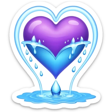 Heart with a fountain of purple blue water spouting out the top sticker