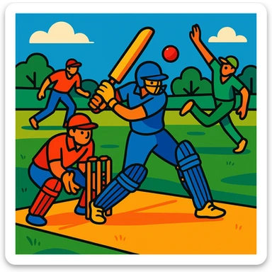 stylized illustration of a cricket game, vibrant toon style sticker