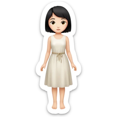Girl with short black hair, wheat skin, and white dress in different poses sticker