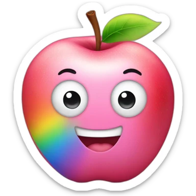 pink apple with rainbow sticker