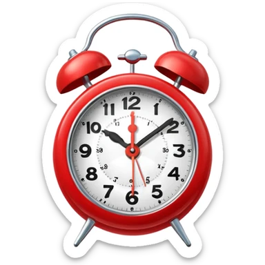 Generate a high-quality image of a generic red alarm clock with twin bells on top, classic shape, realistic color and shading,

 sticker
