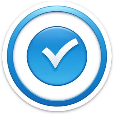 Create a high quality 2D emoji-style verification badge similar to Facebook/Meta style.
Flat design, clean smooth edges, bold and crisp colors, no gradients or minimal gradient only for polish.
A blue circular badge with a white check mark inside. Simple, vector-like, high resolution.
 sticker