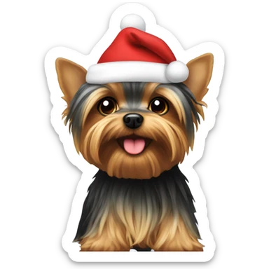 Yorkie wearing Christmas hat sticker