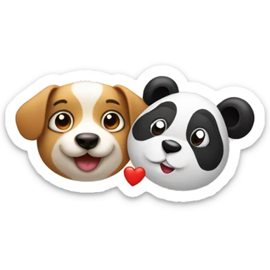 dog face next to panda face looking at each other with heart inbetween sticker