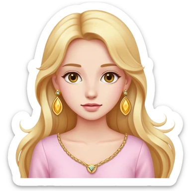 A beautiful girl wearing light pink clothes, long golden hair, earrings sticker