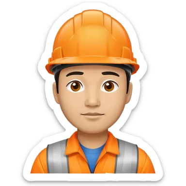 Asian man wearing orange safety helmet, construction worker sticker
