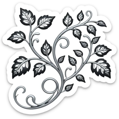 Black and silver filigree vine with leaves, artistic design, 3D, extremely detailed design sticker