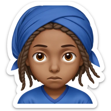 "- nam
- 17 tuổi
- Da nâu
- Tóc Dreadlock lọn bé, đội khăn xanh nước biển
- mặt khó chịu, mắt to
- Mặc áo bóng đá màu đỏ sticker