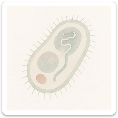 bacteria with cell organelles, soft and flowing colors, watercolor art style sticker