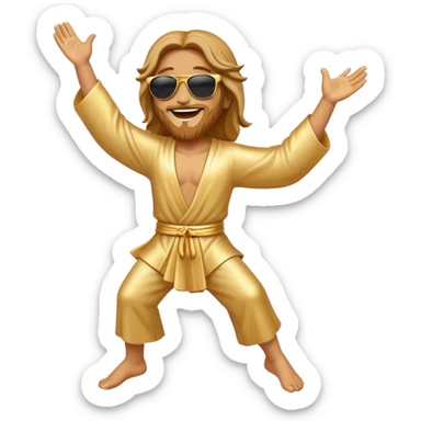 dancing figure of rejoicing Jesus with  sunglases golden  sticker