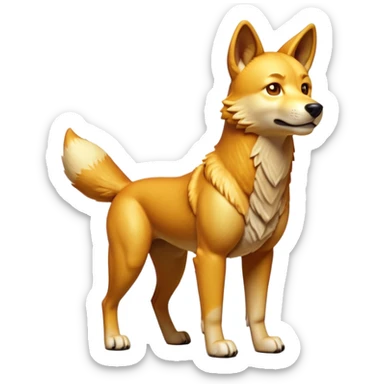 cinematic-dingo-realistic-full-body-standing-emoji,-lean-muscular-frame-poised-alertly,-golden-amber-fur-glowing-in-the-sun,-head-tilted-dramatically,-sharp-dark-eyes-filled-with-cunning,-simplified-yet-realistic-focused-features,-highly-detailed,-glowing-with-an-almost-sarcastic-glow sticker