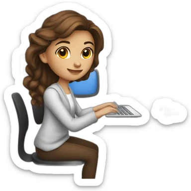 Beautiful programmer girl with brown hair working with MacBook sticker