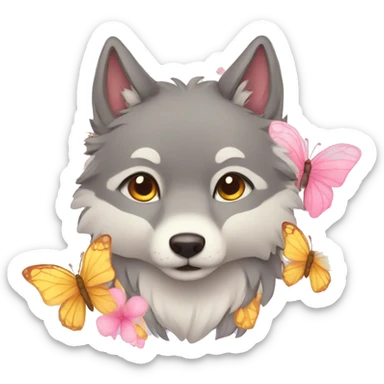 a kawaii wolf with butterflies sticker