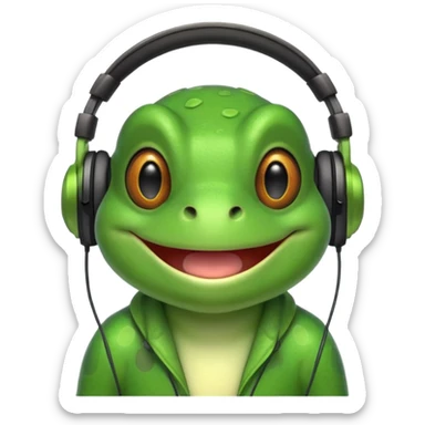 frog png with headphones smiling teeth showing sticker