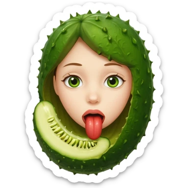 A girl with a huge pickle in side her mouth  sticker
