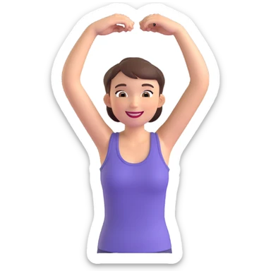 short-haired woman, sleeveless shirt, arms lifted, smiling, modern illustration sticker