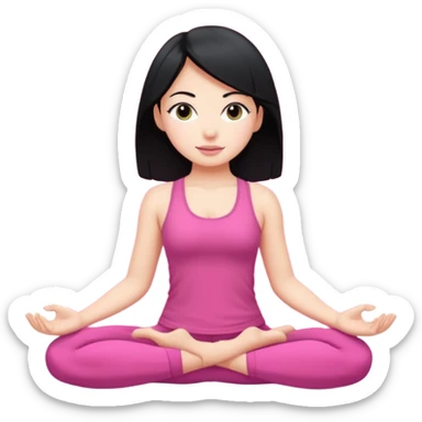 white girl with black hair wearing all pink doing yoga sticker