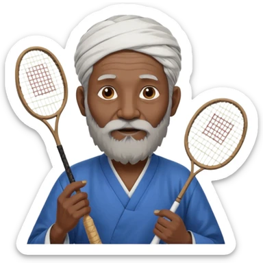 ancient guru india old black man with 1 badminton racket sticker