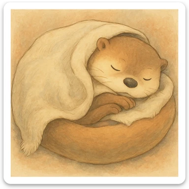 Add a soft, cozy blanket over the sleeping otter, keep gentle colors sticker
