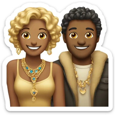 smiling couple with jewelry sticker