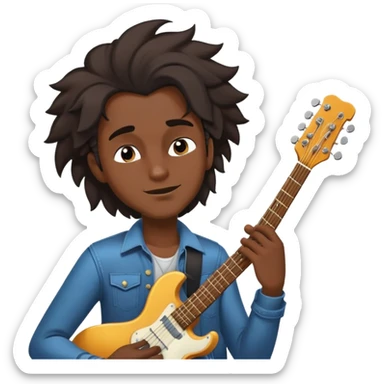 Musician's face and torso, confident smirk, half-closed eyes looking up, eyebrows showing confidence, rockstar hairstyle, no guitar, expression shows he's thinking about future success sticker