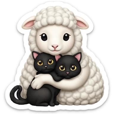SHeep hugging a black cat sticker