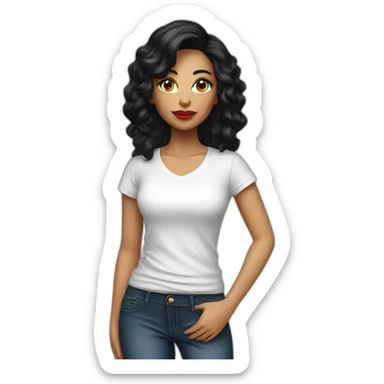 Brazilian Woman with small lips black eyes middle size black hair dressing jeans with white Tshirt in high heels sticker